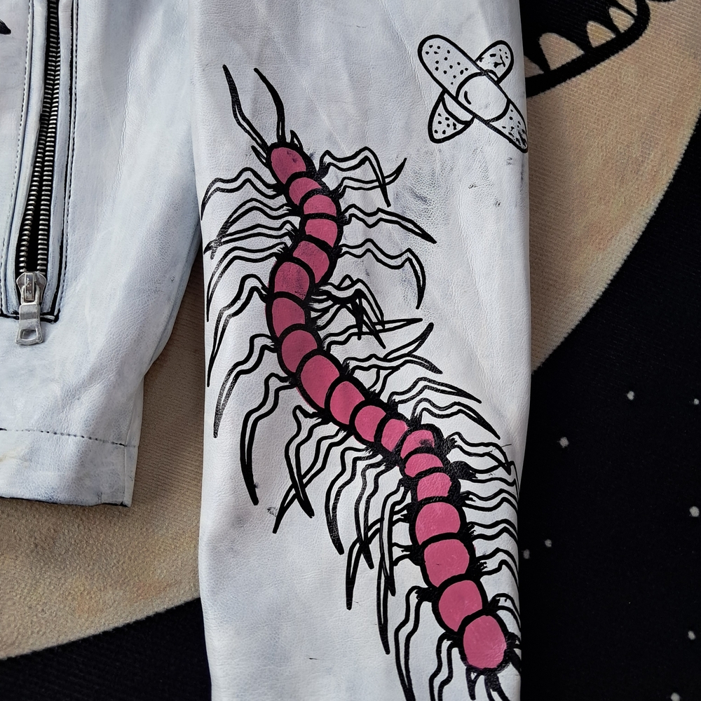 SOLD @MARKET  Fun kawaii goth custom hand painted OOAK faux leather jacket - Picture 10 of 15